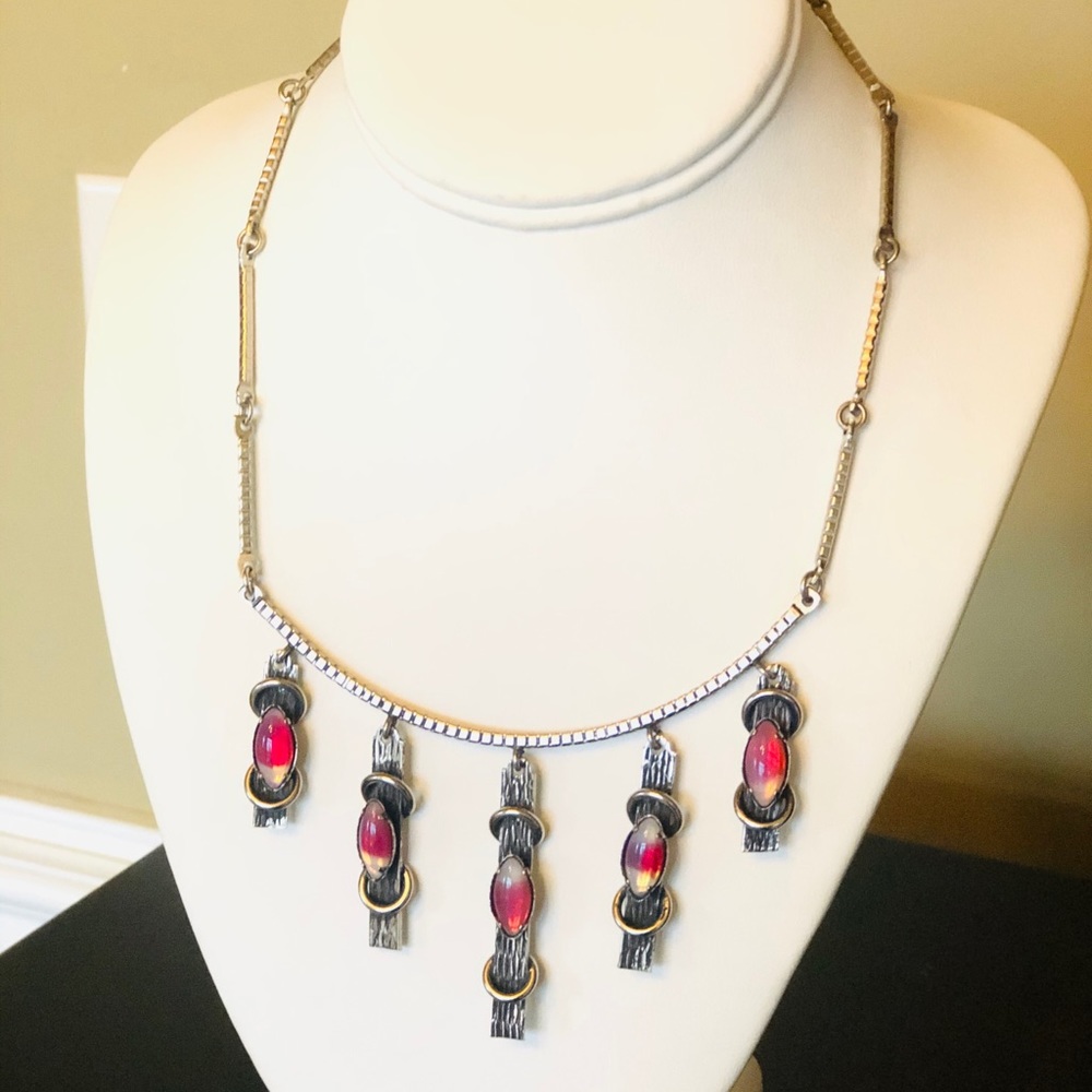 Unique Funky Silver Vintage Modernist Necklace